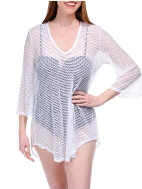 Jordan Taylor White Sheer Knit Swim Cover Up Beach Resort Vacation Small